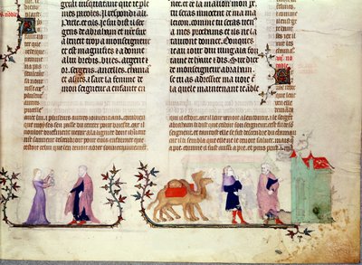 井戸でのレベッカの物語、ジャンドシの聖書、1355年頃の2つのシーン 作： French School