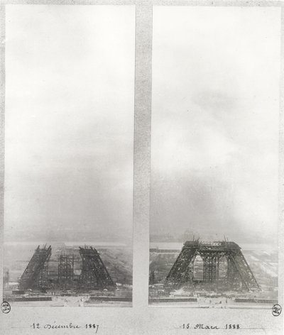 1887年12月12日と1888年3月15日、パリのエッフェル塔の建設の2つのビュー 作： French School