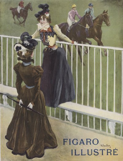 競馬場で2人の身なりのよい女性 作： French School