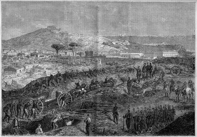 イタリアの団結-ジュゼッペ・ガリバルディ率いる「千人隊」または「赤シャツ隊」の遠征（1807-1882年）-ガエテ（Gaeta）の包囲 作： French School