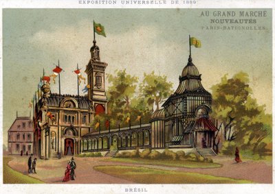 1889年の万国博覧会。ブラジルのパビリオン。パリ・バティニョール。19世紀末のクロモリトグラフ。 作： French School