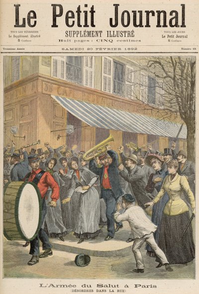 1892年2月20日、ルプチジャーナルからのパリでの救世軍行列に対する蜂起（カラー彫刻） 作： French School