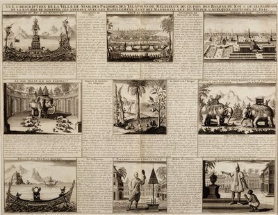 1688年に出版されたSimon de la LoubereによるDu Royaume de Siamからのサイアムとアユタヤのさまざまな眺め 作： French School