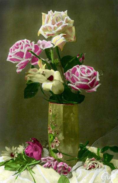 薔薇の花瓶c.1898（手彩色写真） 作： French School