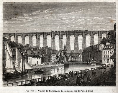 パリからブレスト（フランス）への鉄道にあるMorlaixの高架橋。Lebreton et Marchandの版画、Louis Figuier (1819-1894)の "Les Merveilles de la Science"、Jouvet et Cie版に掲載。 作： French School
