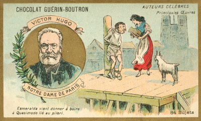 ヴィクトルユーゴー、フランスの作家、彼の小説ノートルダムドパリのシーン（クロモリト） 作： French School