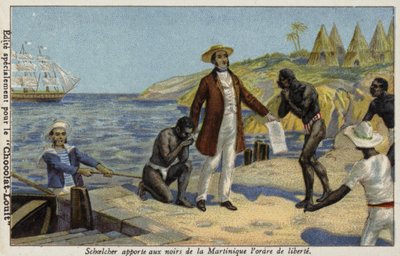 マルティニークの奴隷に彼らの自由のニュースをもたらすビクターシェルチャー、c1848 作： French School