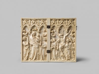 ViergeGlorieuseとCrucifixiondiptychの黒檀の裏打ちは14世紀後半です 作： French School