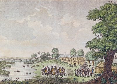 1810年頃、セネガル、シネ王国の商業港であるジョアルの眺め 作： French School