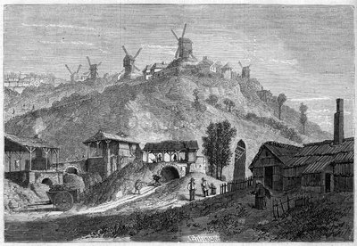 1860年にパリ市になる前の1859年のモンマルトルの風景。サン・ドニ平原からの眺め。1859年12月24日付「Le Monde Illustré」141号に掲載された図版。 作： French School