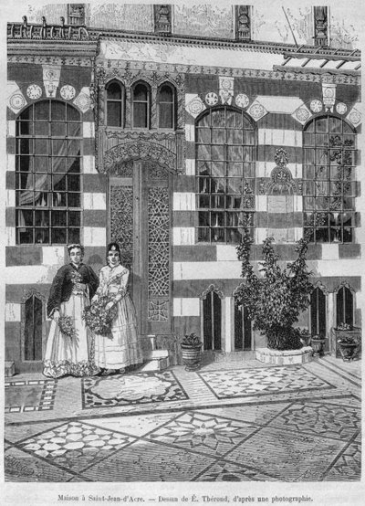 今日シリアからサンジャンデーカーの家の眺め。フェニシア、レバノン、ジューディーへの旅。 1884年、ルイシャルルエミールロルテの1875-1880（bw彫刻） 作： French School