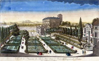 ローマ、バチカン市国のベルヴェデーレ邸の眺め。 作： French School