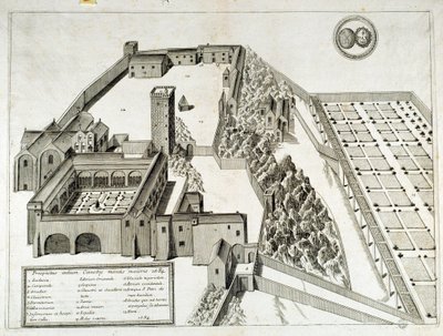 フランス、アルル、948年に設立されたサン・ピエール・ド・モンマジュール（またはモンマジュール）のベネディクト会修道院の眺め（エングレービング 作： French School