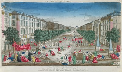 1720年のペスト中のマルセイユのベルサンス通りの眺め 作： French School