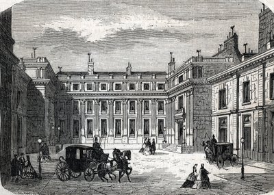 パリのグルネル通りにあるロシュシュアルト・ホテルの公教育省の眺め - （彫刻）1864年 作： French School