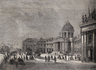 パリのフランス学士院パレの眺め 旧四カ国大学 - Victor Duruy (1811-1894)の「Histoire de France」に掲載された彫刻 - 1882年 作： French School