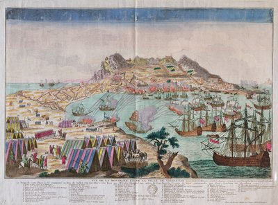 1779年の包囲戦中の岩とジブラルタルの町の眺め 作： French School