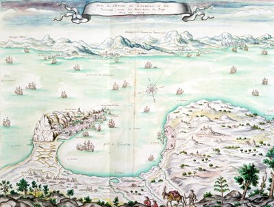 1704年のジブラルタル包囲戦の様子（紙にトイレ） 作： French School