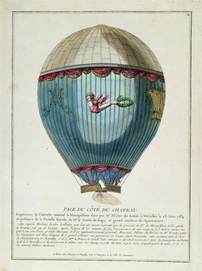 1784年6月23日、ベルサイユでフランソワピラトレデロジェ（1754-85）が使用した気球の様子 作： French School