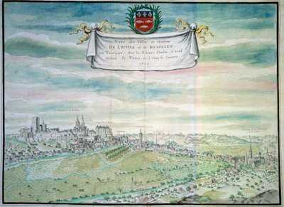 ロッシュの城の眺め インドルとロワールのボーリュー・レ・ロッシュの眺め。フランス派の水彩画。1699年 パリ、B.N. 作： French School