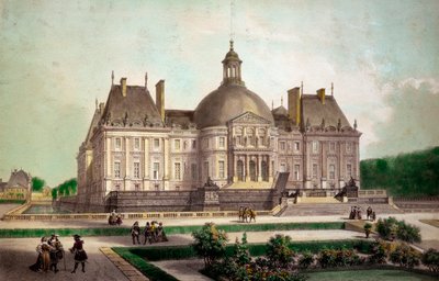 1658年頃に建設されたマインシー（セーヌ・エ・マルヌ県）のヴォー・ル・ヴィソムト（Vaux le Visomte）城の眺め。19世紀の版画 プライベート・コレクション 作： French School