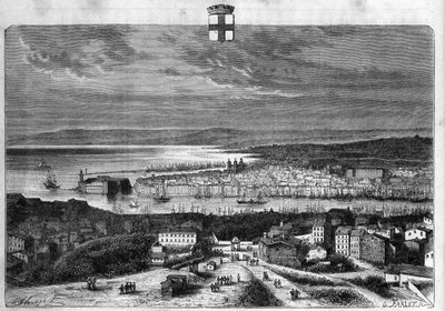 マルセイユの街と港の風景。La republique illustree "の個人コレクションにある1880年のエングレーヴィング。 作： French School