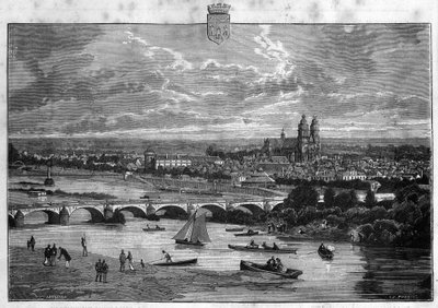 インドール・エ・ロワール地方のトゥールの街の眺め。La republique illustree "の個人コレクションにある1880年のエングレーヴィング。 作： French School