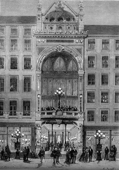 ジュール・シャトロン（1831-1884）が1879年に建設したリヨンの劇場「ベルクール」のファサードの様子。10月11日付「Le Monde Illustré」1176号に掲載された図版 作： French School