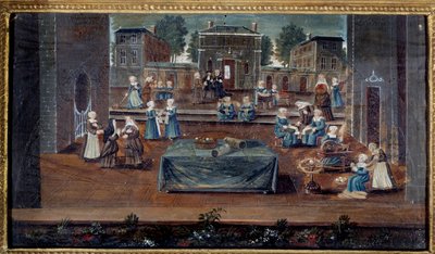 サン・キュールの家の眺め サン・キュールは、マントノン侯爵夫人フランソワーズ・ドービーニュ（1635-1719）が作った貧しい貴族の娘たちのための教育機関で、修道女たちによって維持されていました。フランス派の絵画。17世紀 パリ、カルナヴァレ美術館 作： French School