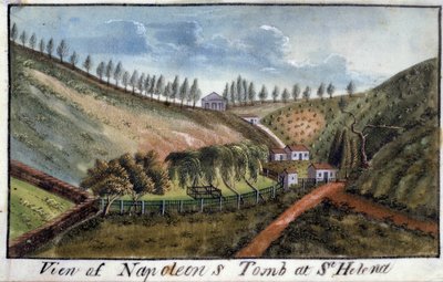 皇帝ナポレオン1世（1769-1821）の墓のあるサン・ヘレネ島の眺め 1821年頃の水彩画。イル・デ・エイクス、ナポレオン博物館 作： French School