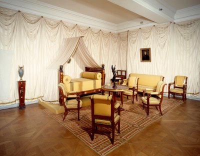 マルメゾン城の皇帝ナポレオン1世（1769-1821）の部屋の様子、マルメゾン通りにて。 作： French School