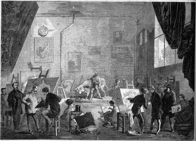 パリのノートルダム・デ・シャン通りにある画家ギュスターヴ・クールベ（1819-1877）のアトリエの風景 作： French School