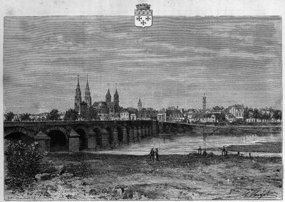 アリエのムーランの町の風景。La republique illustree "の個人コレクションにある1880年のエングレーヴィング。 作： French School
