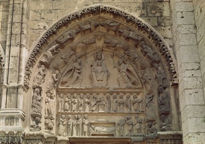 王室の入口の南側のドア、マドンナと子供が描かれた鼓膜の眺め、1145〜50年頃 作： French School