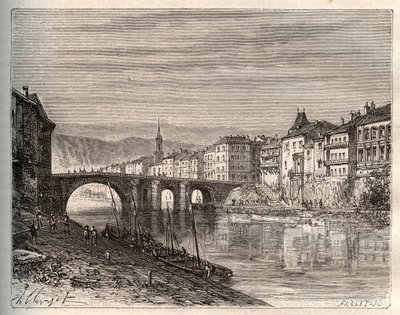 ヴィルヌーブ・シュル・ロット（Villeneuve sur Lot） - ロット＝エ＝ガロンヌ県 - V.-A. Malt-Brown著「La France illustree: Geography, history, statistical administration」に掲載された彫刻。Malt-Brownによる "La France illustree: geography, history, statistical administration "の版画。1884 作： French School