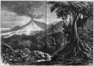 レユニオン島、火山の噴火 作： French School