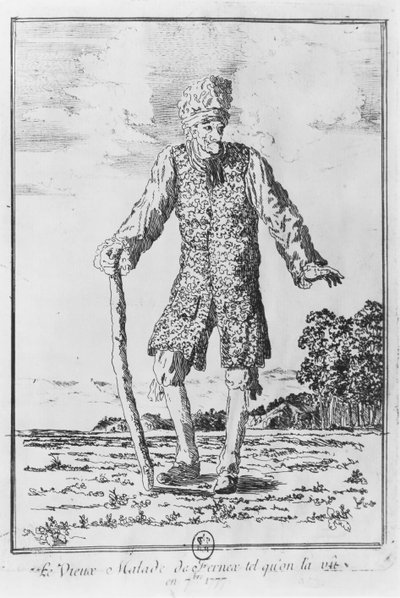 フェルニーのヴォルテール：「1777年9月に我々が見たフェルニーの病んだ老人」（エングレーヴィング 作： French School