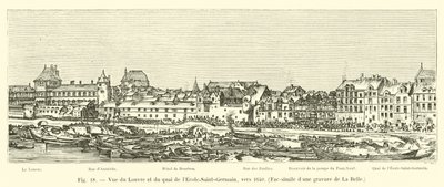 1640年頃のルーブル美術館とquai de l&39;Ecole-Saint-Germainの眺め、ラベルの彫刻の複製 作： French School