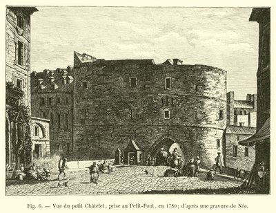 1780年にプチポンで撮影された小さなシャトレの眺め。ニーによる彫刻の後 作： French School