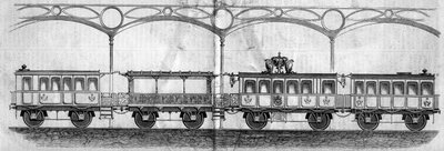 1858年、皇帝ナポレオン3世(1808-1873)がパリからシェルブールへ向かう際に使用した馬車。1858年8月14日付「Le Monde Illustré」70号に掲載された図版。 作： French School