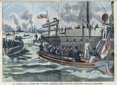 ベネズエラでの戦争：英独（アングロ・ジャーマン）艦隊によるベネズエラ船の捕獲、"Le Petit Parisien "にて 作： French School