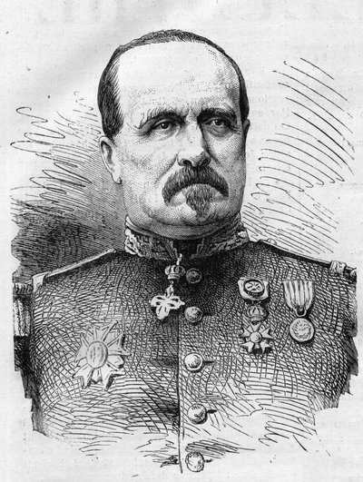 1870年の戦争：フランスの軍人、ジュール・マリー・ラドリット・ド・ラ・シャリエール（1806-1870）の肖像。1870年12月17日付「Le Monde Illustré」714号に掲載されたエングレーヴィング。 作： French School
