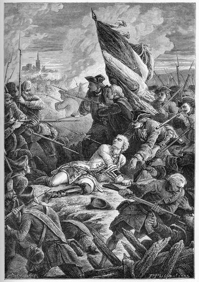 ポーランド継承戦争（1733年～1738年）-プレロ伯爵ルイ・ロベール・イポリット・ド・ブレハン（1699年～1734年）のダンツィヒでの死（5月27日 作： French School