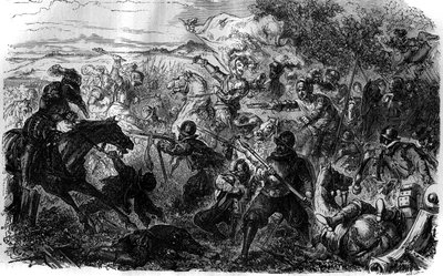 3人のアンリの戦争（1585-1586年）。同盟とその指導者アンリ・ド・ギーズの考えに従い、アンリ3世は7月7日に締結されたヌムール貿易に参加した。 作： French School