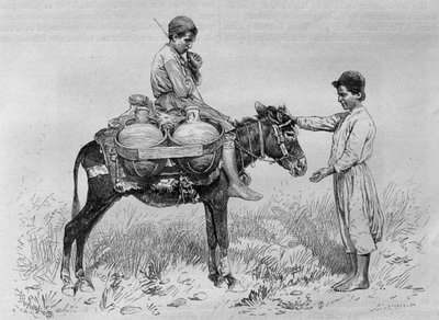 今日のシリアからの水運搬船。フェニシア、レバノン、ジューディーへの旅。 1884年、ルイシャルルエミールロルテの1875-1880（bw彫刻） 作： French School