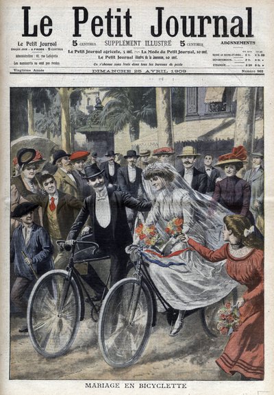 ニース市庁舎の中庭での自転車による結婚式（1909年4月25日付「Le Petit Journal」掲載）（彫刻作品 作： French School
