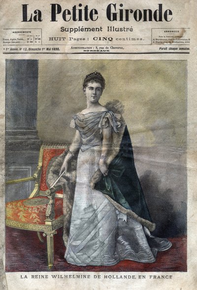 ウィリアム3世の娘で、1890年から1948年までオランダの女王を務めたヴィルヘルミネ・オブ・オレンジ・ナッソー（1880-1962）は、娘のユリアナのために退位した。1898年5月の "La petite Gironde "の表紙（エングレービング 作： French School