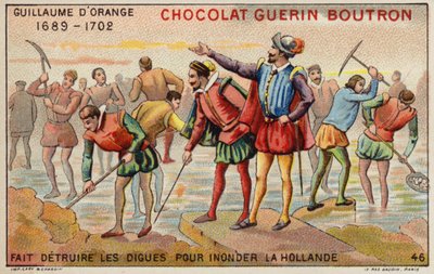 オレンジ公国のウィリアムがオランダの洪水を防ぐために堤防を破壊した（クロモリト 作： French School
