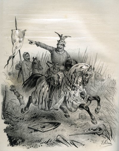 1087年7月のマントの攻撃と捕獲中の征服王ウィリアム、「中世のフランス」のイラスト（彫刻） 作： French School