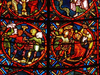 聖ステパノが投石されて死んだことを描いた窓 作： French School